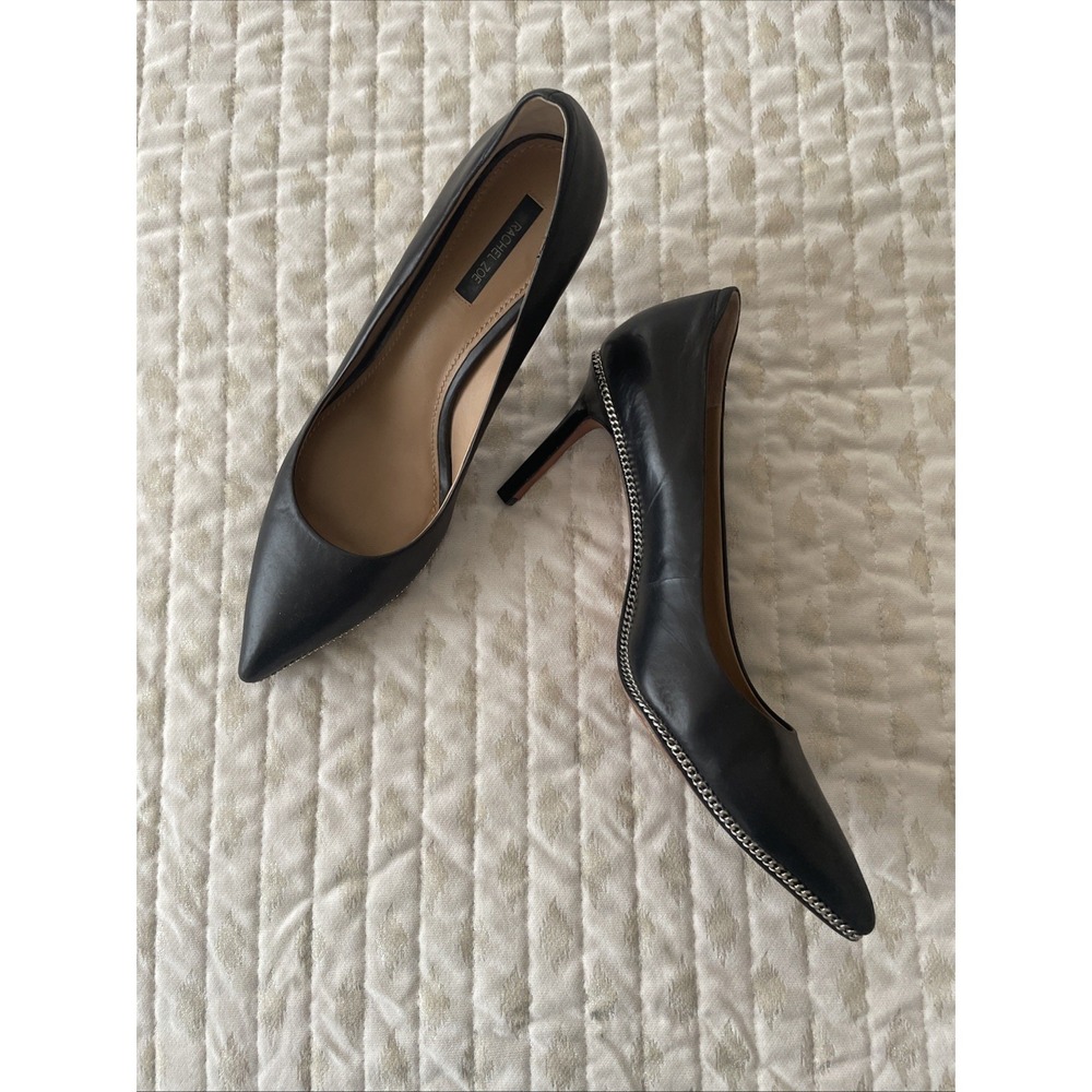 Rachel Zoe Heels Size 9.5 Black Leather Pointed Stiletto Pump Silver Trim